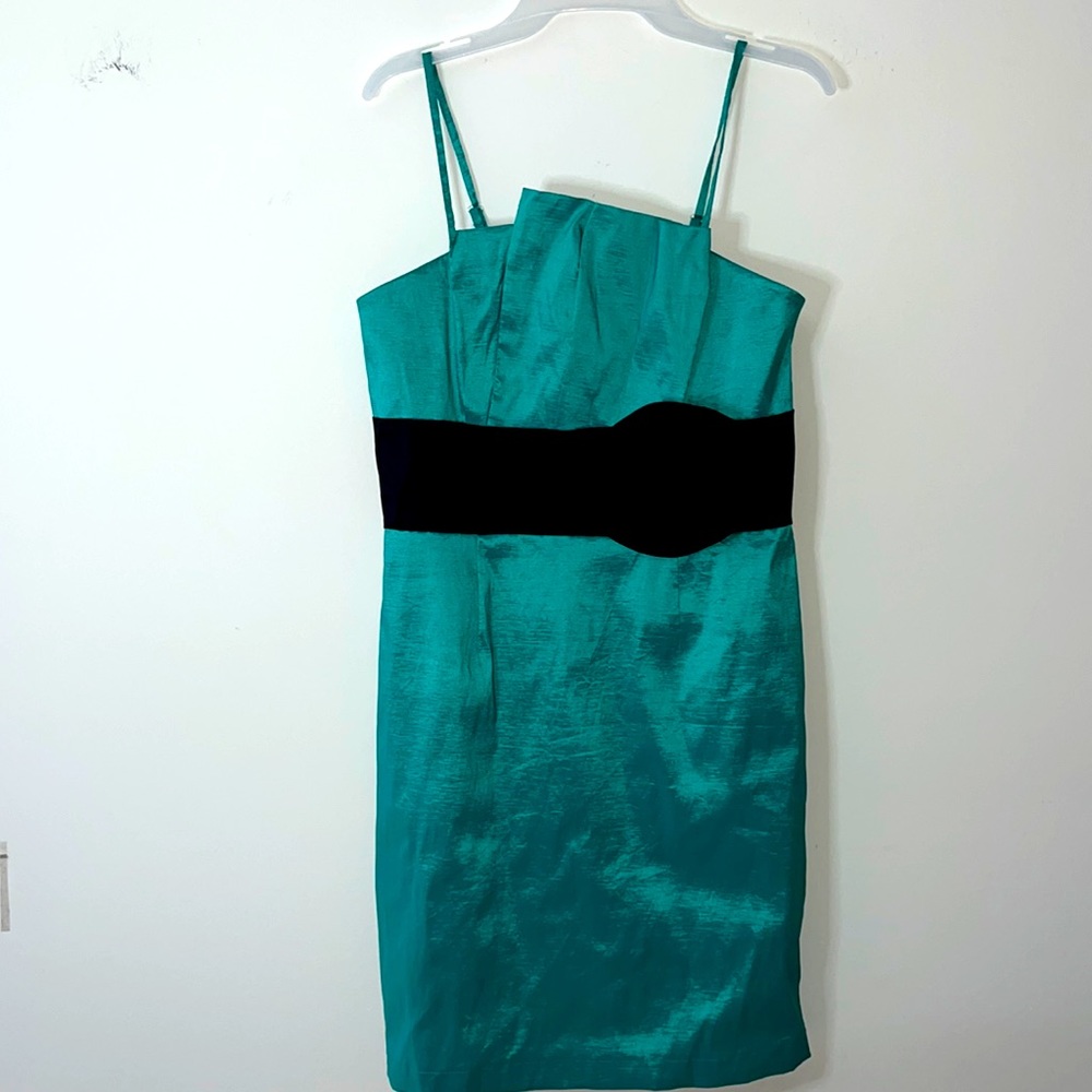 Body Flirt 90S Dress, green shimmer with black rose belt